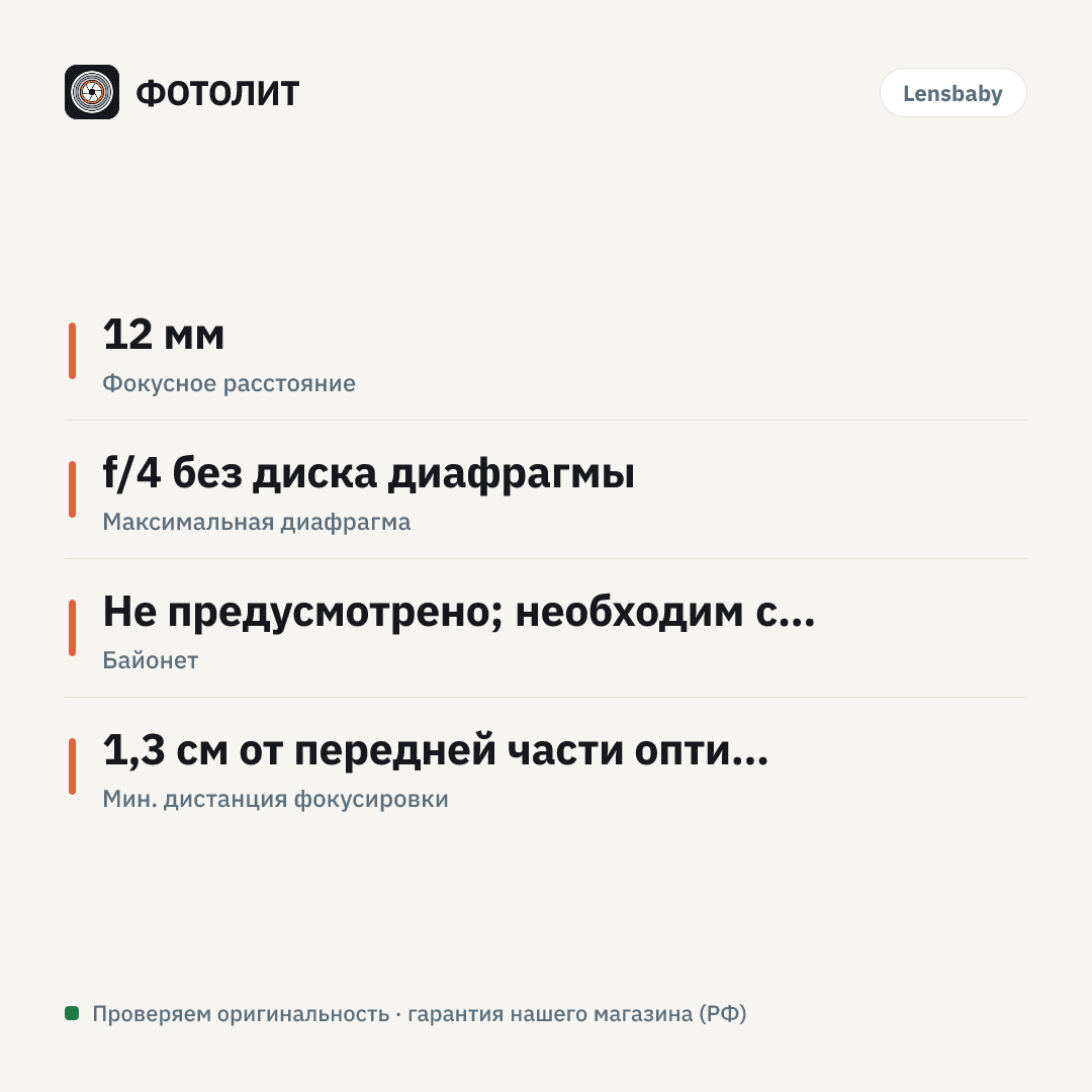 Насадка широкоугольная Lensbaby Fisheye — инфографика характеристик