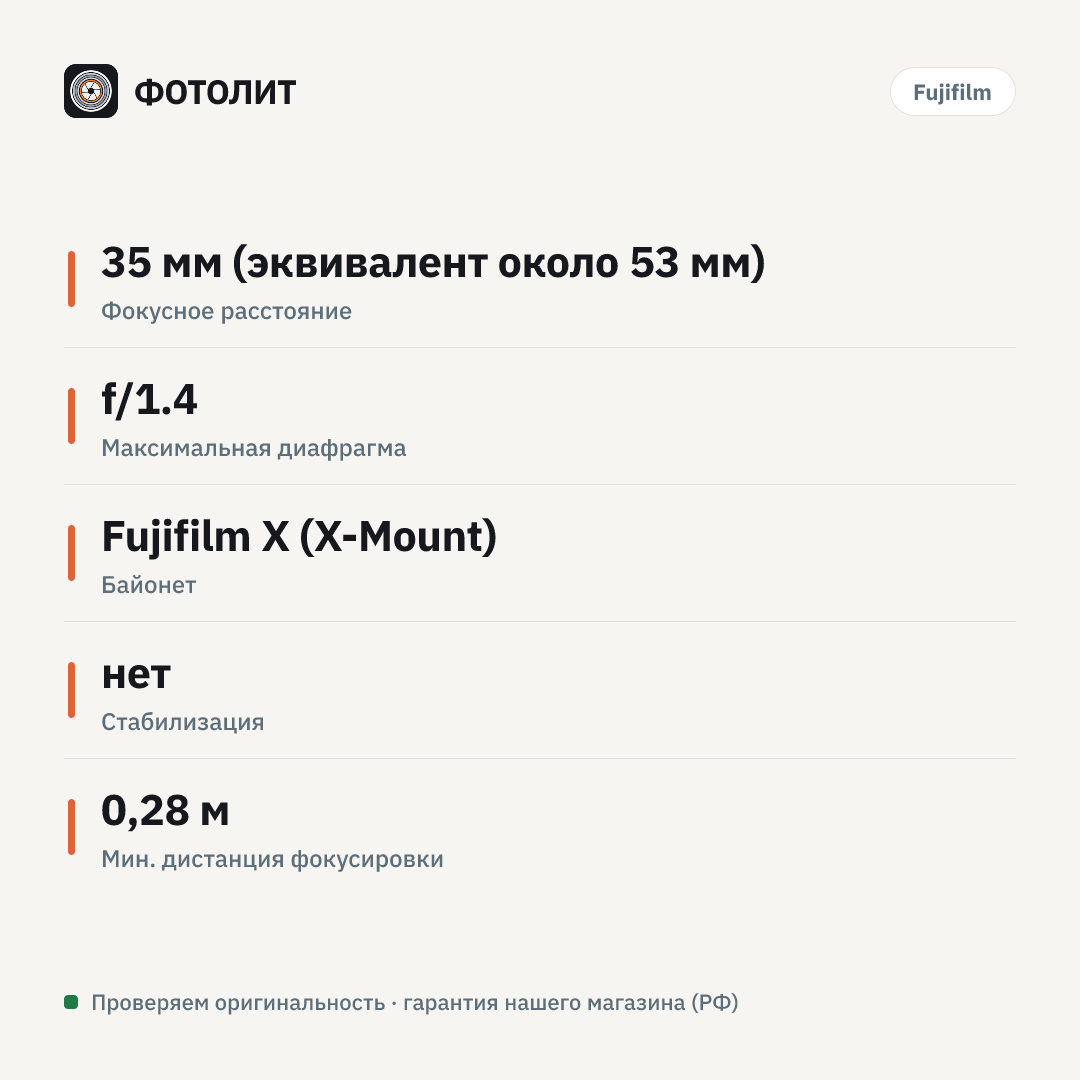Объектив Fujinon XF 35mm f/1.4 R X-Mount — инфографика характеристик