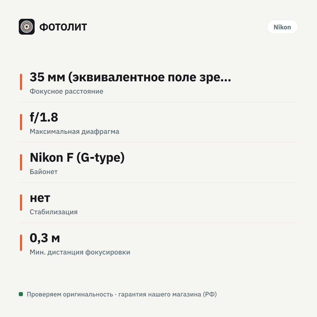 Объектив Nikon AF-S DX NIKKOR 35mm f/1.8G — инфографика характеристик