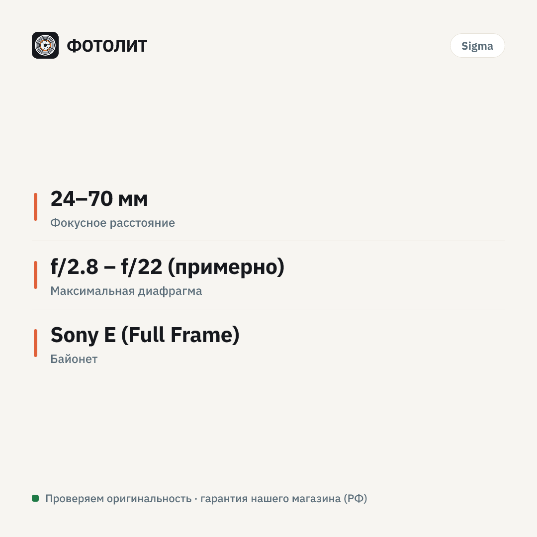 Объектив Sigma 24-70mm f/2.8 DG DN II Art Sony FE — инфографика характеристик