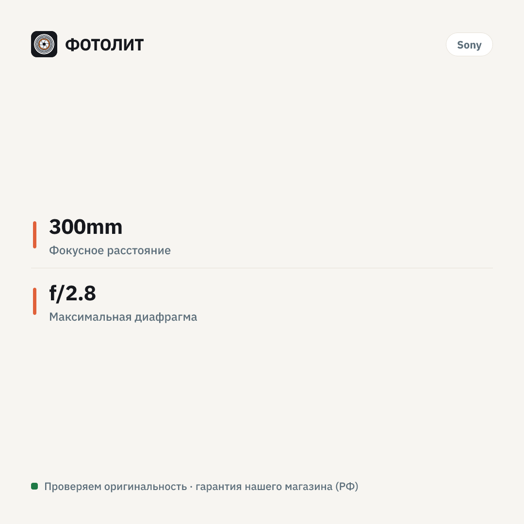 Объектив Sony FE 300mm F2.8 GM OSS (SEL300F28GM) — инфографика характеристик