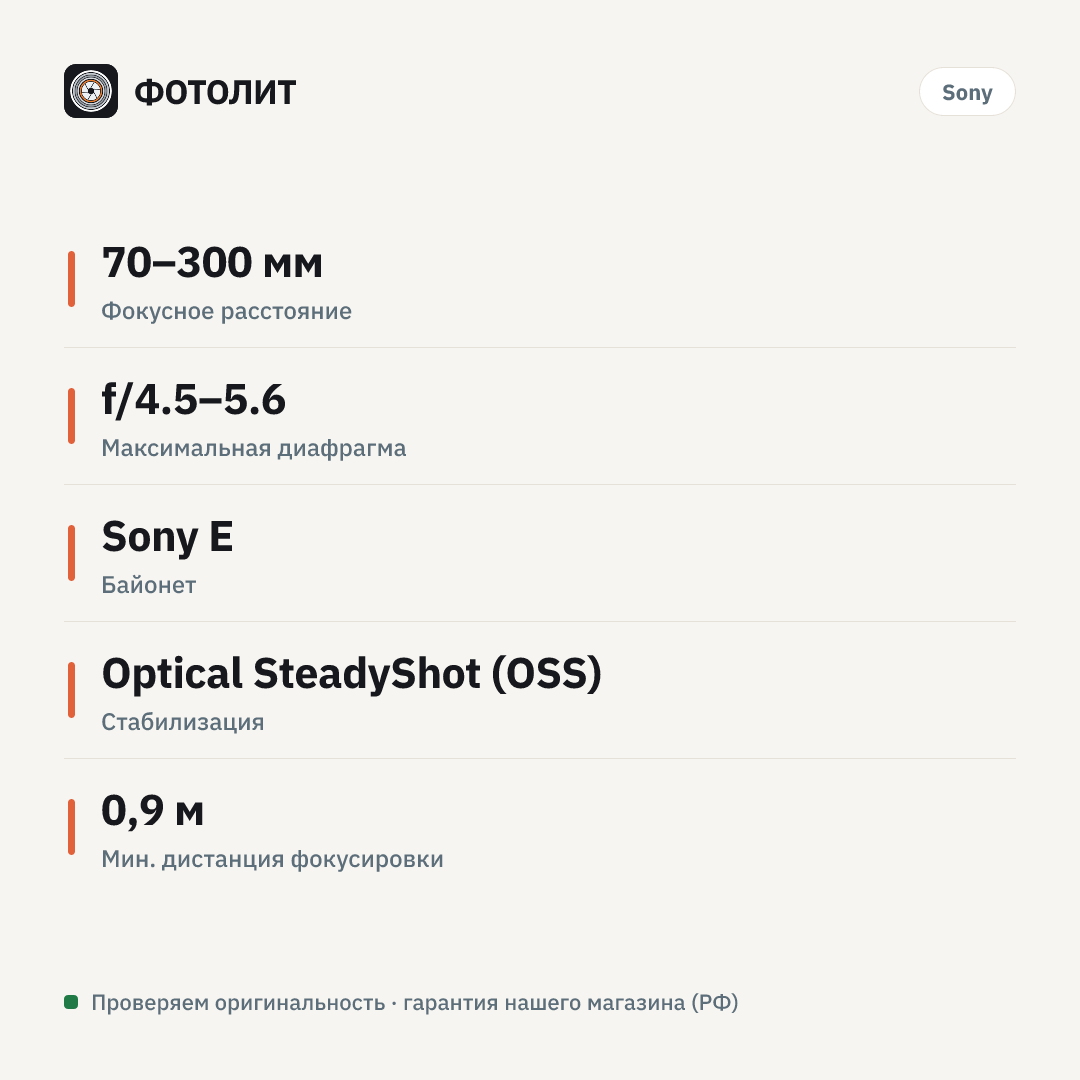 Объектив Sony FE 70-300mm f/4.5-5.6 G OSS, чёрный — инфографика характеристик