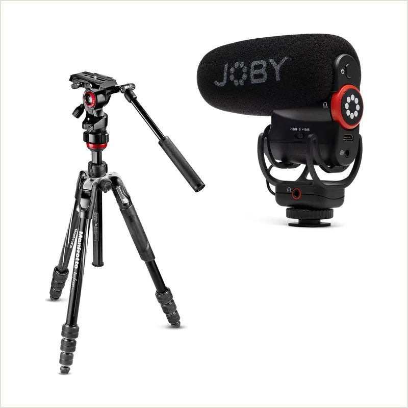 Штатив с видеоголовкой Manfrotto MVKBFRTLIVE-BDL комплект Штатив Befree Advanced с 2осевой головй MH400, черный + микрофон Wavo Plus