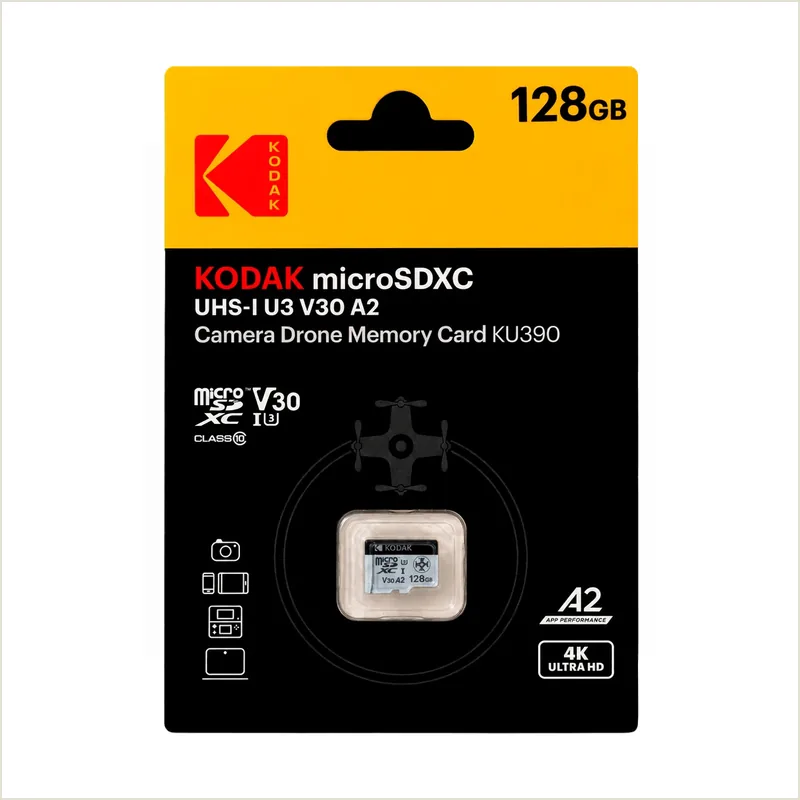 Карта памяти Kodak KU390 Drone Memory 128GB microSDXC UHS-I U3 V30 A2, R/W 160/140 МБ/с (EKMSDM128GXCU3DR)
